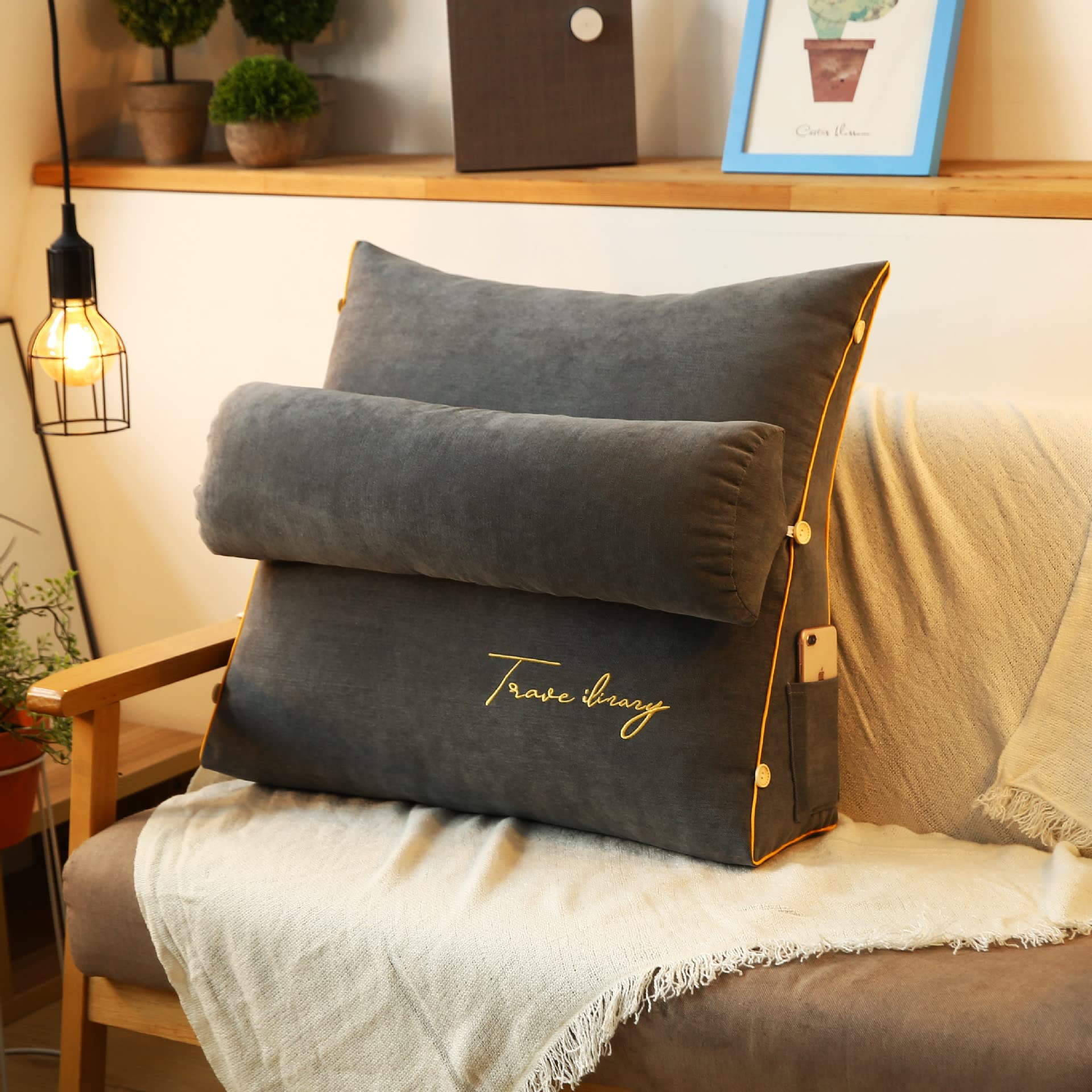 Gecheer Hoofdbord, rugleuning kussen voor bed en bank, wigvormig kussen, rugkussen, gevoerd kussen voor bed, leeskussen, als rugleuning, zwart, 90 cm, van kunstleer