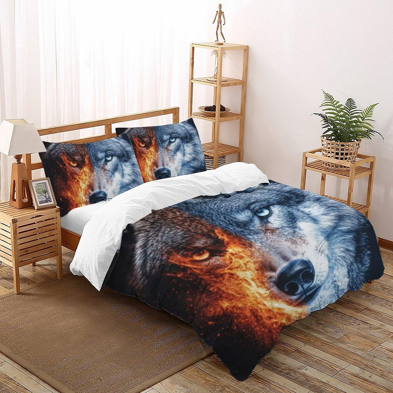 Housse de couette double loup en microfibre 200x200 cm avec fermeture éclair pour lit enfant