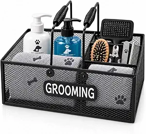 Pethiy Pet Grooming Organizer, 6-Compartment Dog Grooming Caddy for Home