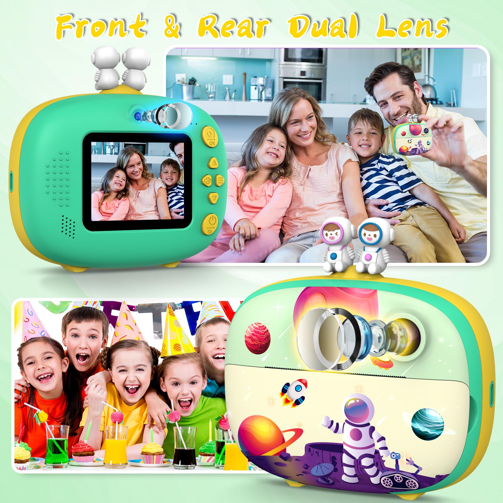CHAKEYAKE Macchina Fotografica Bambini Istantanea,2,4 Pollici Digitale Fotocamera Bambini con 32GB TF Scheda e Carta Fotografica per Stampa, Regalo per Bambini dai 3-12 Anni (Verde)