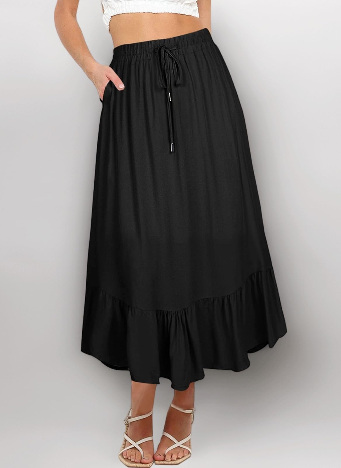 Women Skirts Elastic High Waist Maxi Skirts for Women Long Length Skirts with Pockets