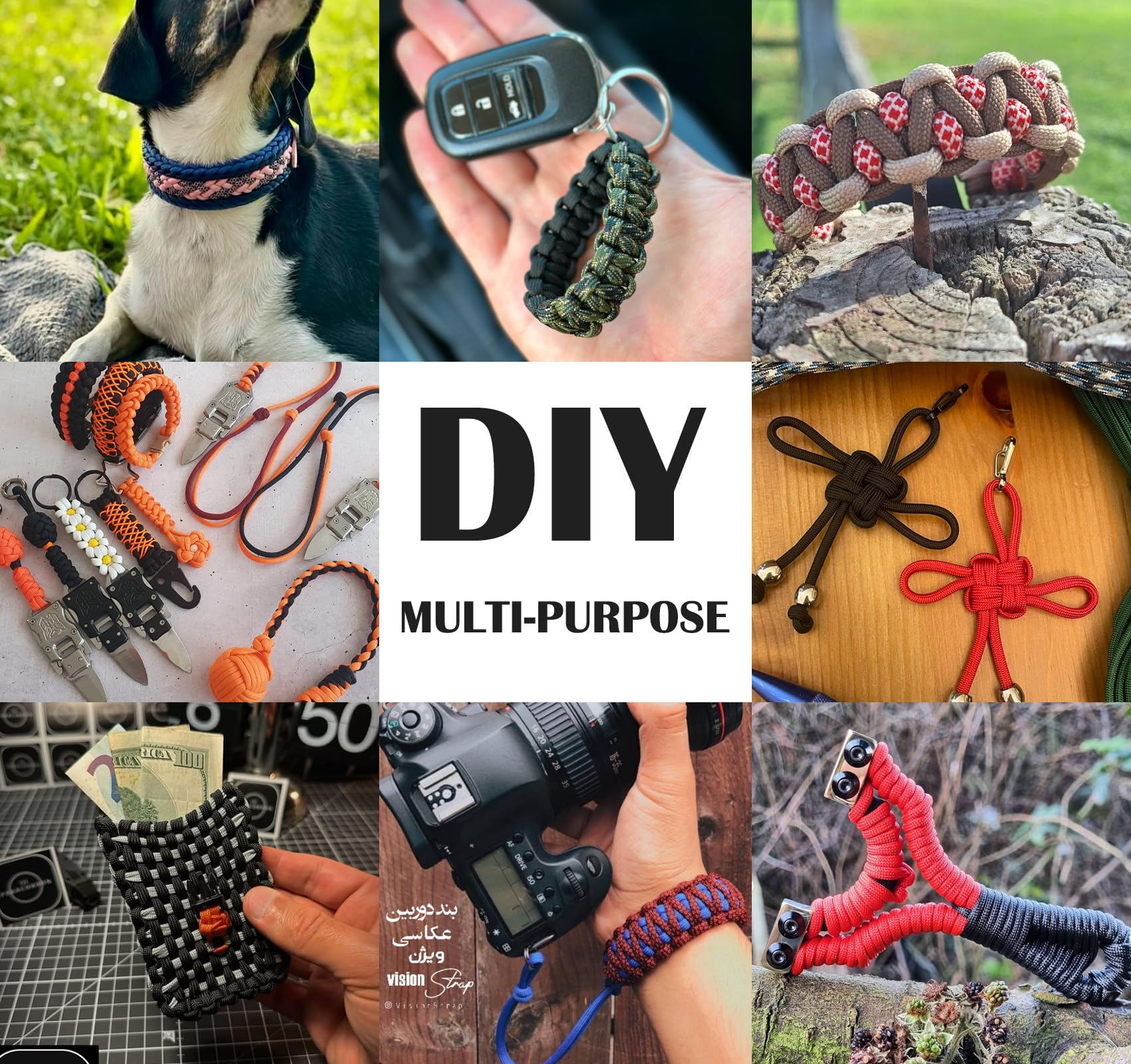 Paracord 550 Paracord-Bastelset zur Herstellung von Armbändern, Hundehalsbändern, Schlüsselband, Multifunktions-Fallschirmschnur-Kombination (A, 21 Farben)