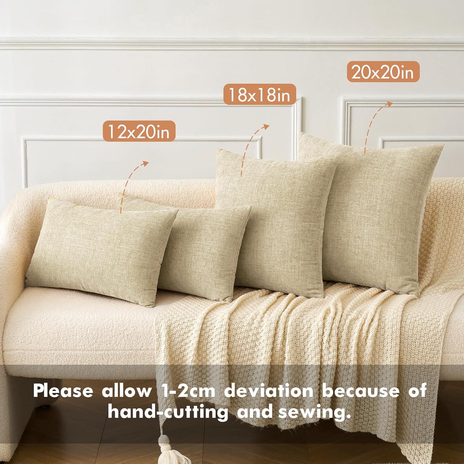 MIULEE Pack of 2 Beige Throw Pillow Covers 18x18 Inch Soft Chenille Pillow Covers for Sofa Living Room Spring Home Decor Couch Solid Dyed Cases Not Pillow Inserts - Image 4