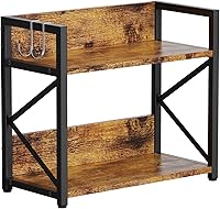RUILALIFE 2-Tier Rustic Brown Kitchen Counter Shelf Organizer - Space-Saving Coffee Bar Station, Spice Rack & Desk Riser (Medium)