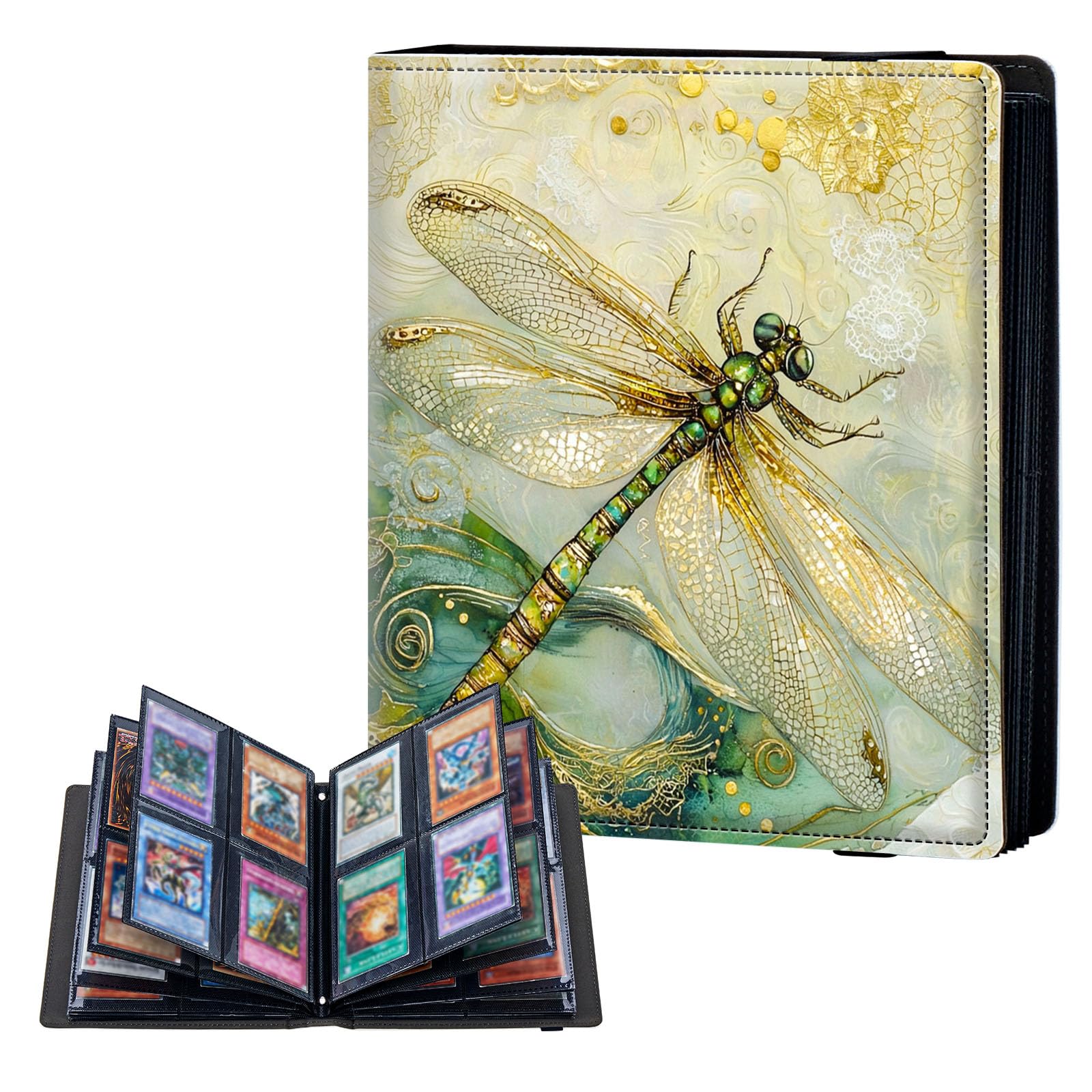 ETLKJVBL 4 Pocket Trading Card Binder, Card Collection Binder for TCG, MTG, Sports Cards, Baseball, Delicate Dragonfly Trading Card Book Holder for Collectors, Top Loader Binder — image 1