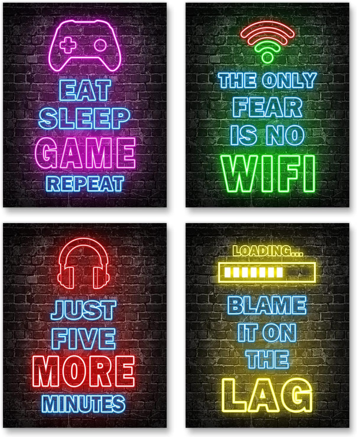 BPA® Printed Neon Gaming Posters Set of 4, 50x40 cm Boys Room Decorations for Bedroom,Video Game Wall Art, Gamer, Teen boy bedroom, game room, No Frames