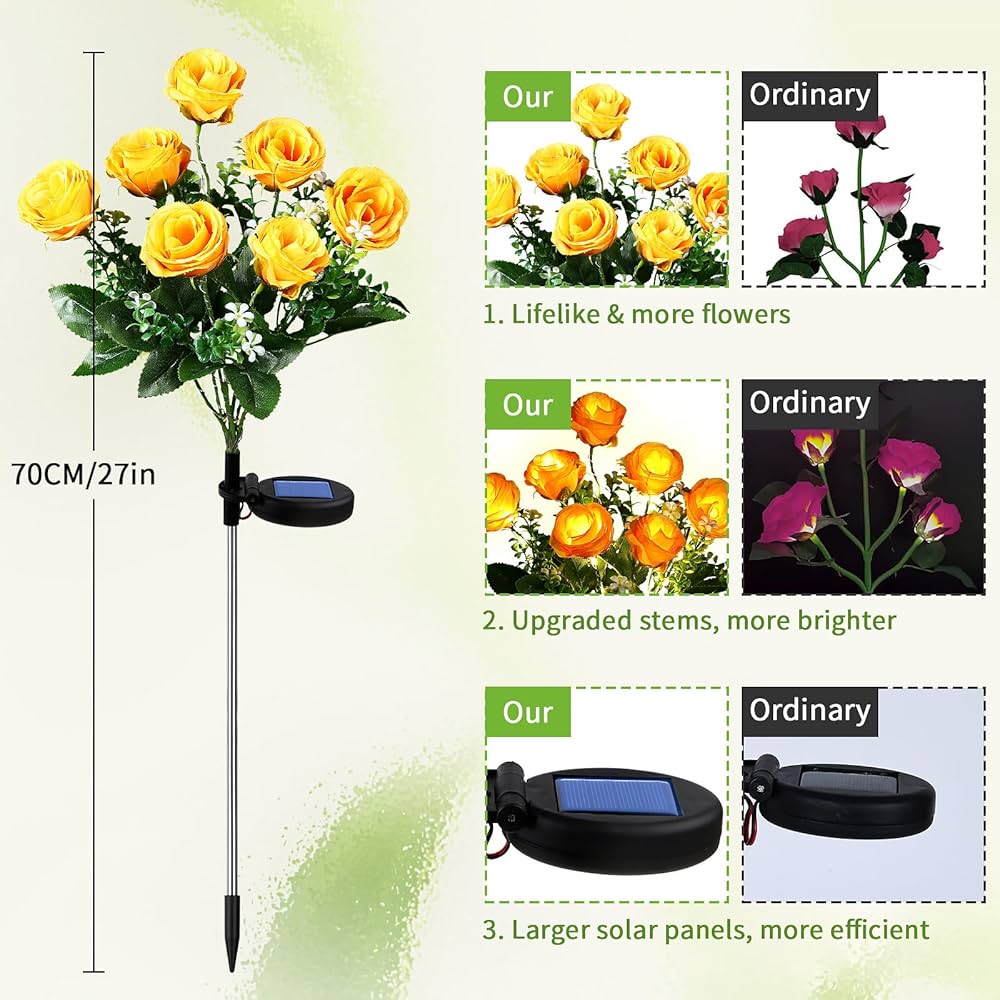Solar Lights Outdoor Garden - 2 Pack Rose Solar Garden Lights With 7