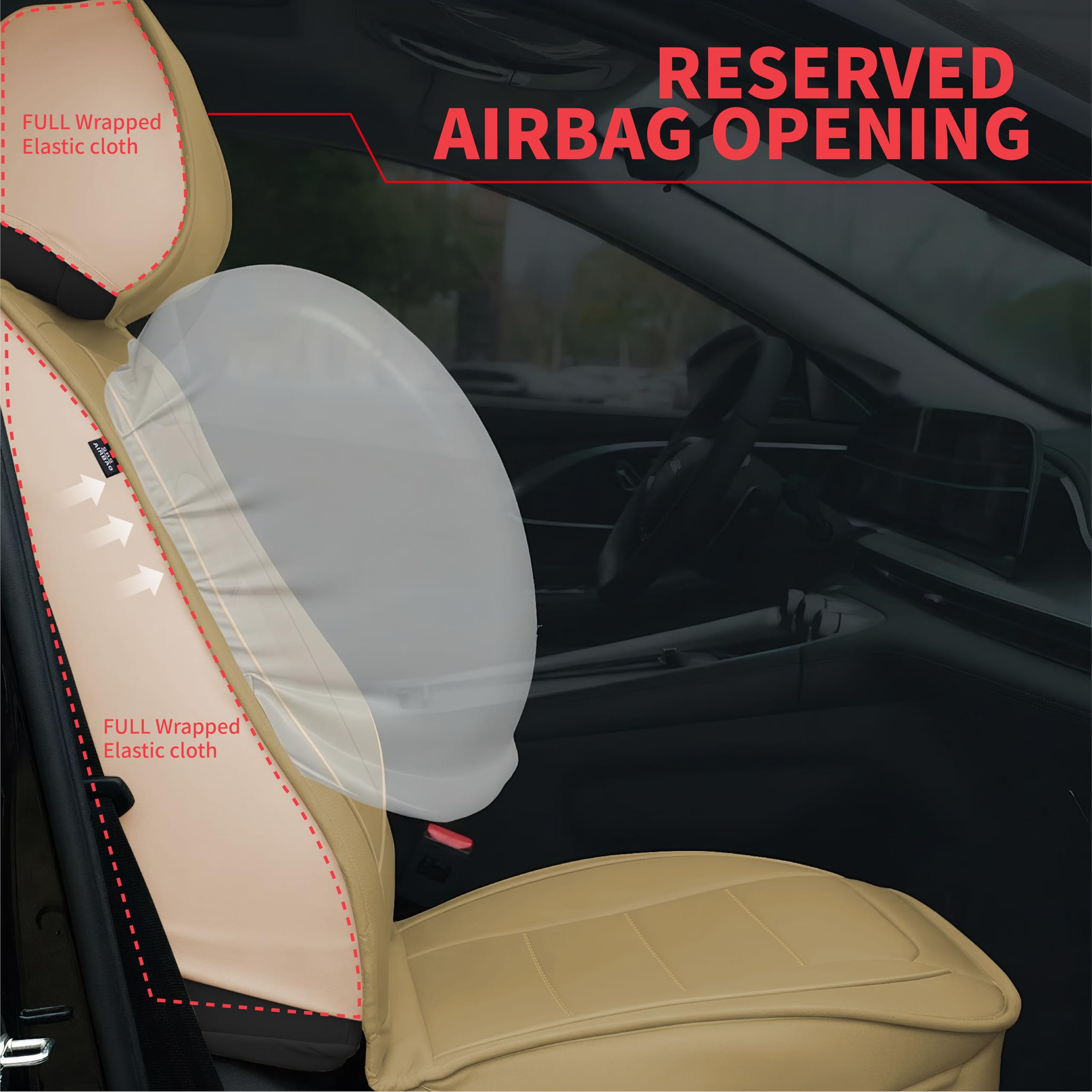 Car Full Seat Covers Fit for Nissan Rogue 2009-2026, Leather Breathable Waterproof Car Seat Cushion Accessories(5 Seats Full Set, Redline) - 3