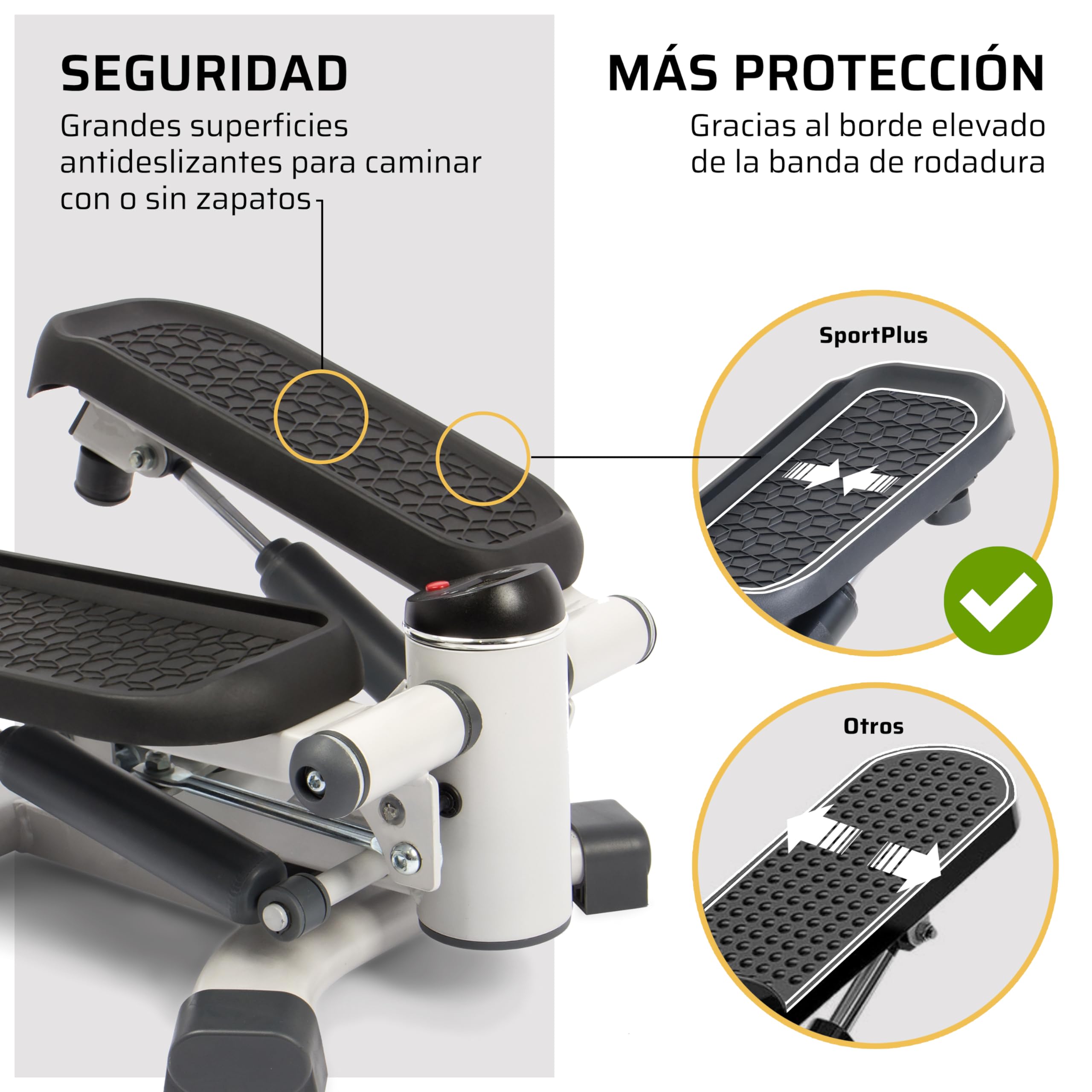 SportPlus 2 en 1 - Mini estroboscópico con tecnología patentada de conmutación de Giro y Paso Arriba y Abajo en un Solo Dispositivo, hasta 100 kg, Cilindro hidráulico sin Desgaste