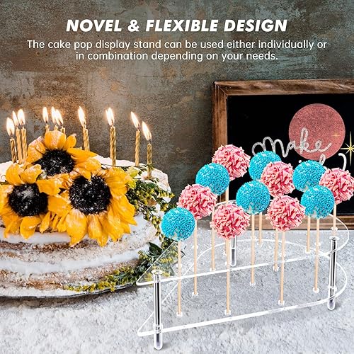 Miniatura 3 de NiHome Soporte antiadherente para tartas, 24 agujeros, soporte acrílico para tartas, soporte para piruletas para bodas, fiestas de cumpleaños,