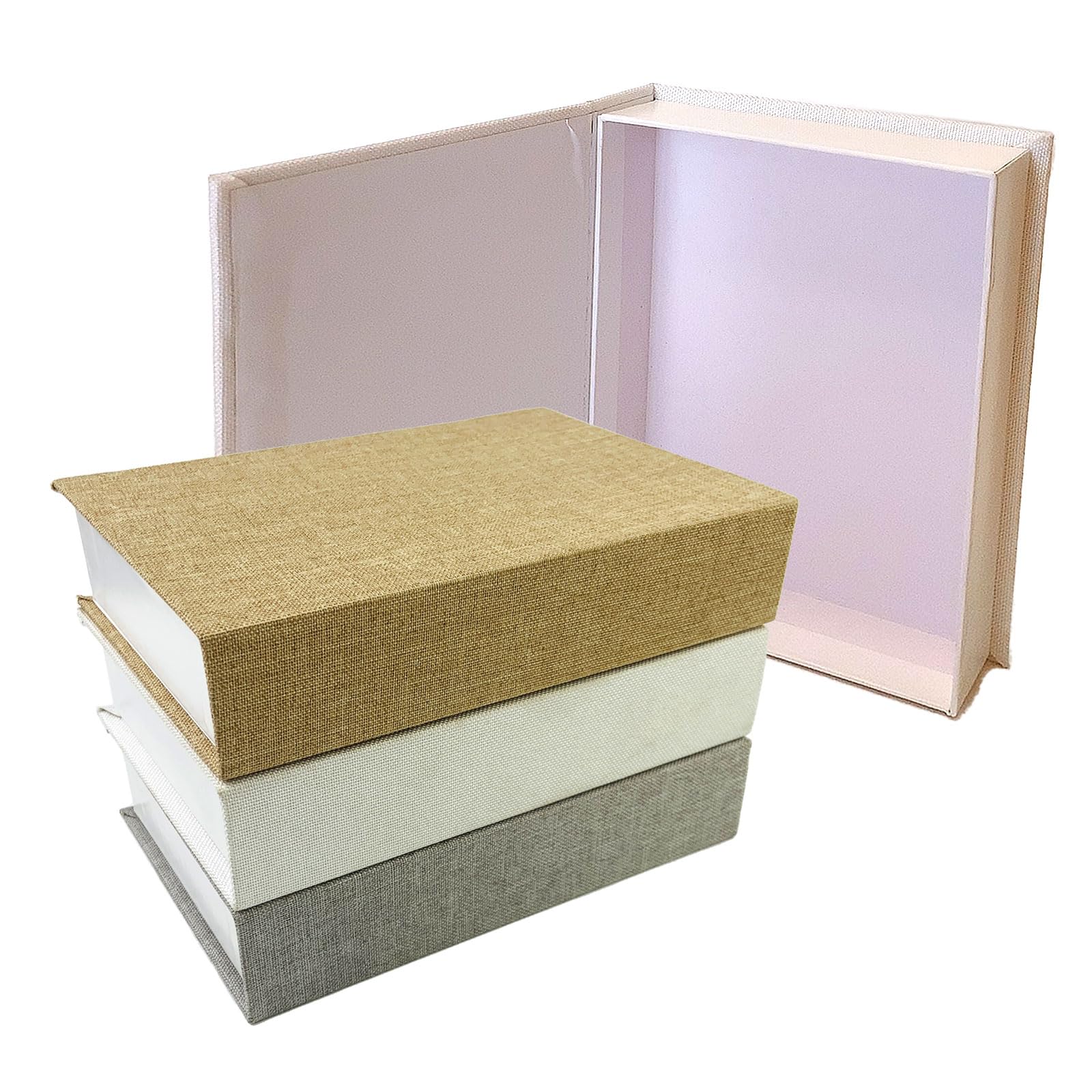 Faux Book Storage Box, Set of 3 Linen Fake Book Boxes for Decoration & Storage, Elegant Color Decorative Books for Home, Bookshelf, Coffee Table, Office, Decorative Storage Books