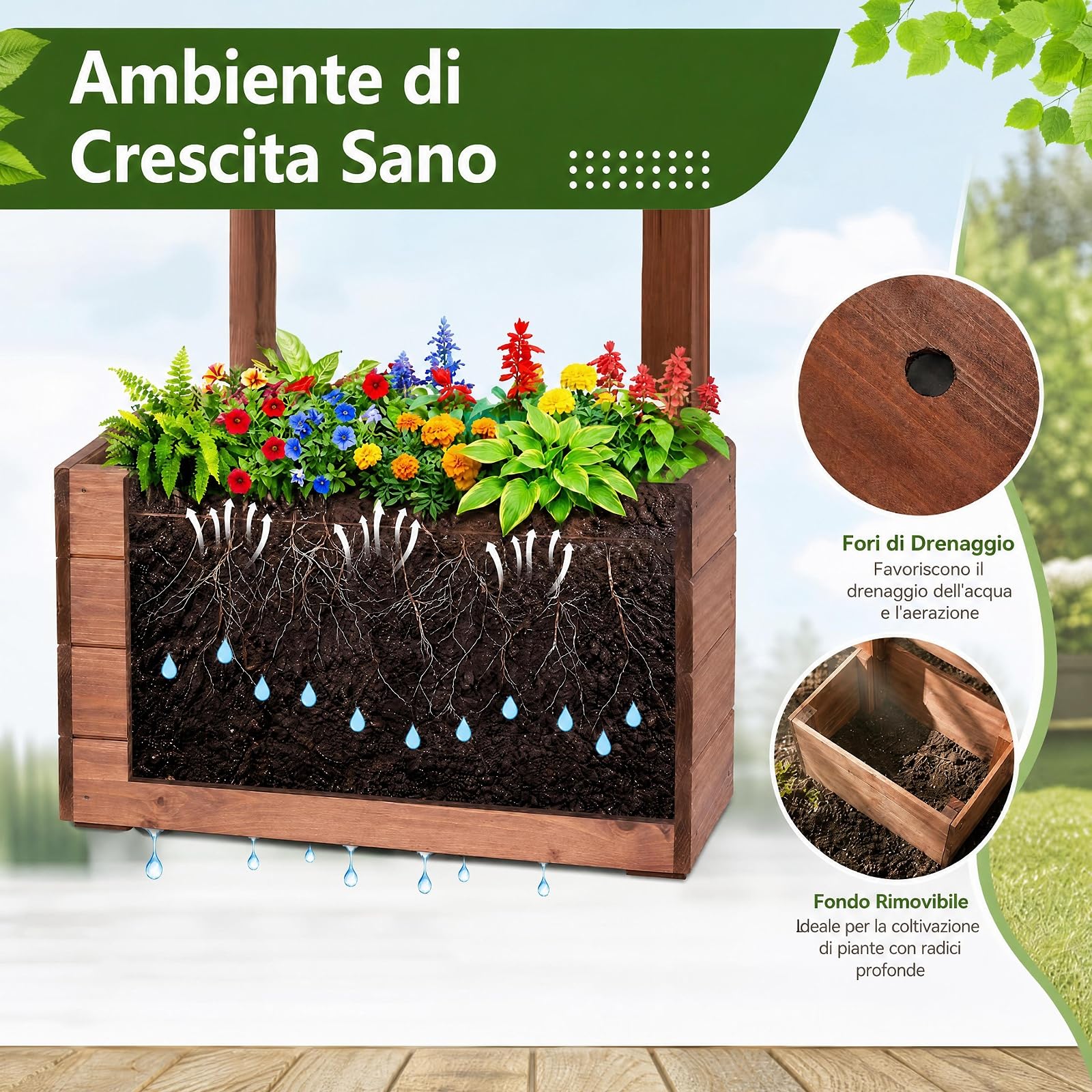 GYMAX Arco da Giardino in Legno 2 in 1, Traliccio per Rampicanti