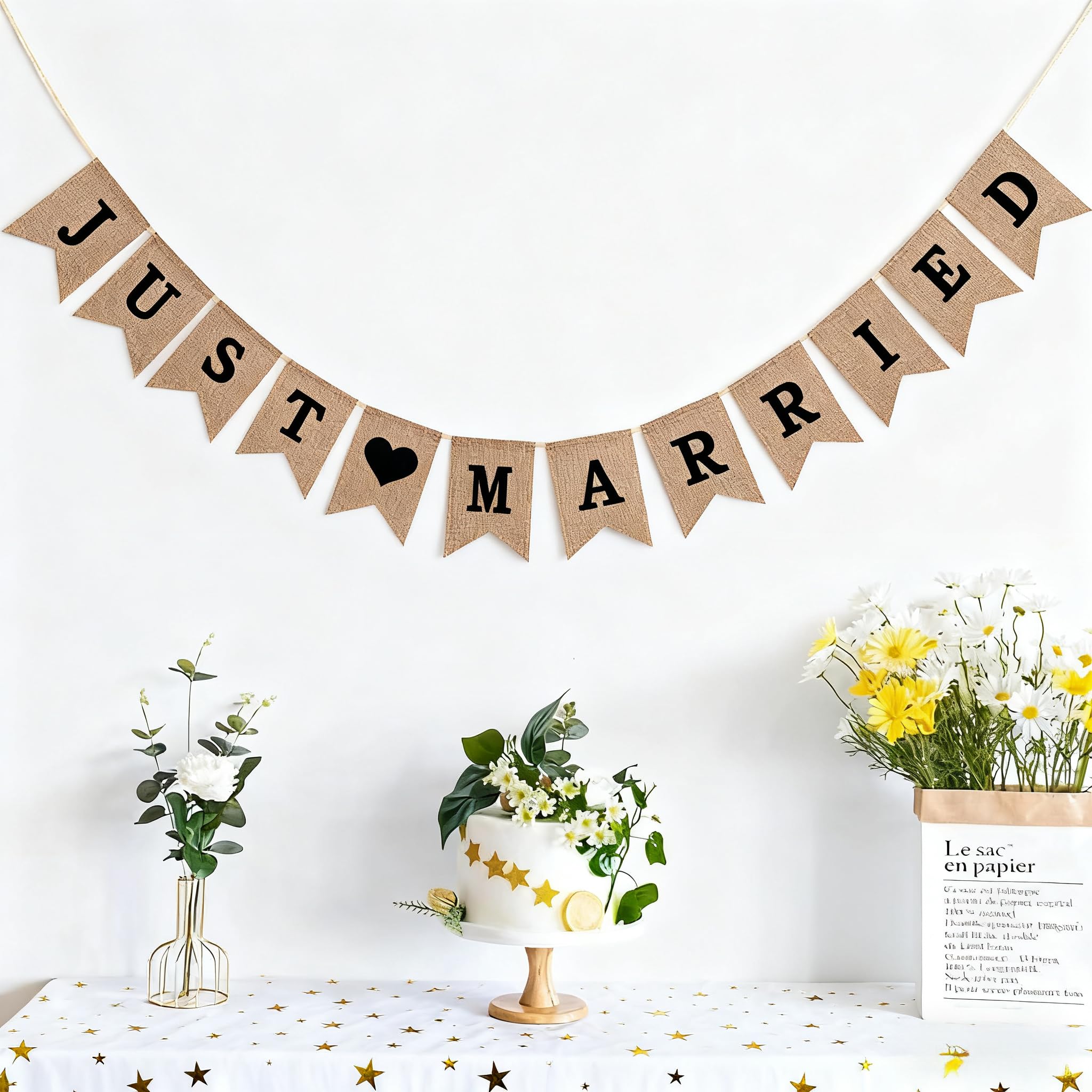 HSC Just Married Decorations, Just Married Banner, Wedding Banner, 12PCS Burlap Swallowtail Pennants - Image 3