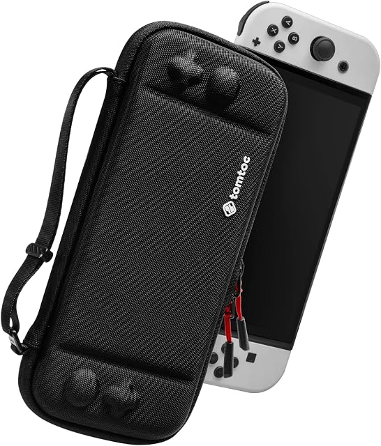 tomtoc Slim Switch Case for Nintendo Switch/Switch OLED Model Protective Switch Sleeve 10 Game Cartridges and Carrying Handle for Travel Original Patent and Military Grade Protection Black