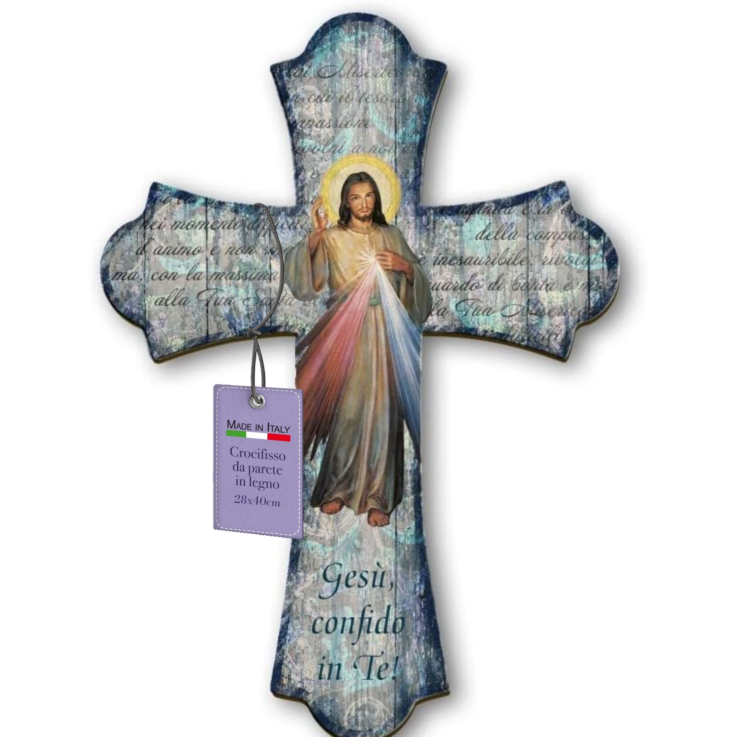 FRATELLI BONELLA - Crocifisso da Parete in Legno di Pioppo Raffigurante Gesù Misericordioso - Vintage 28x40 cm - Made in Italy