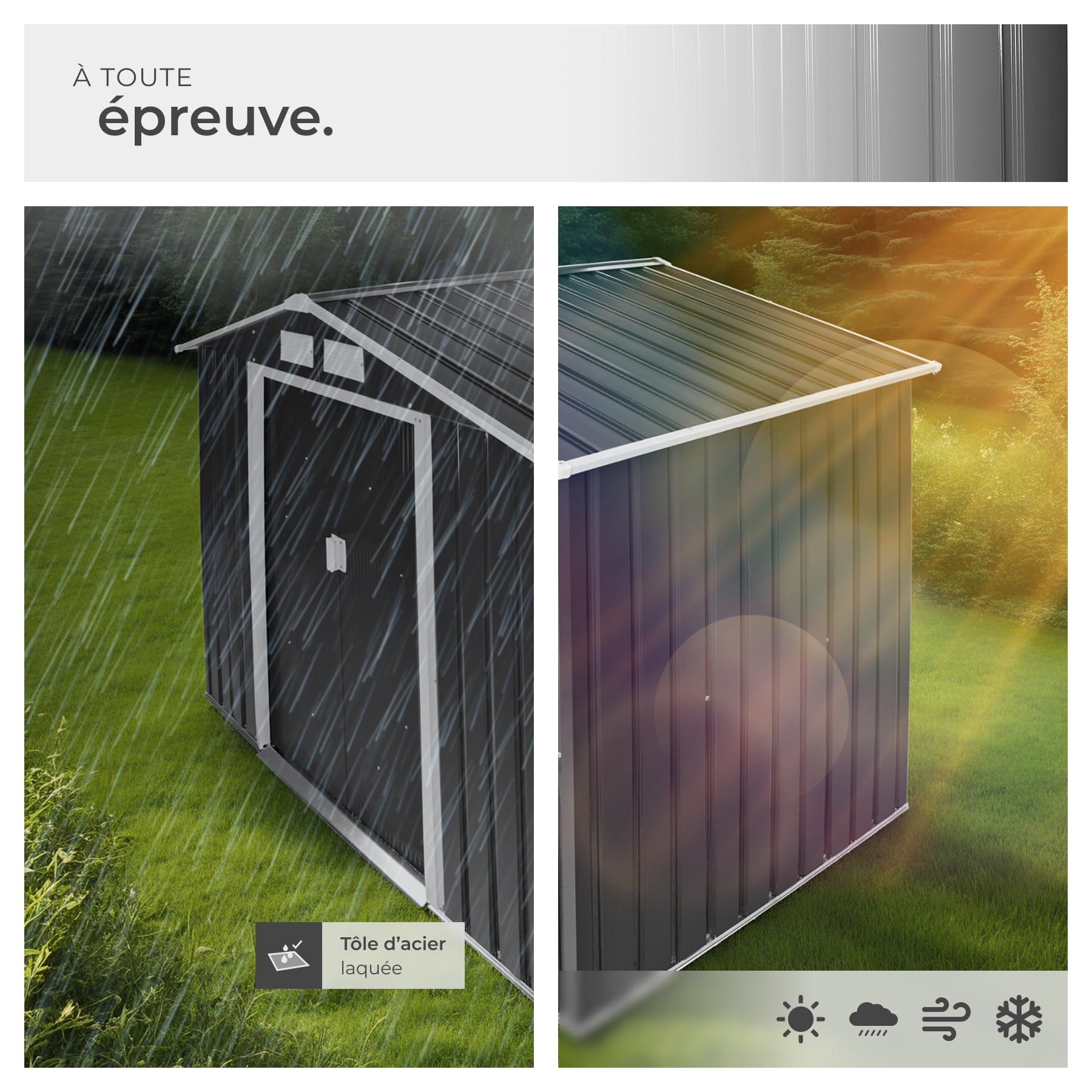 tectake® Abri de Jardin en métal 4.2m³, Cabane de Jardin à Outils, Toiture 2 pans avec Fondation, Rangement et Stockage extérieurs Moto Vélo Tondeuse Brouette Outils de Jardinage, 214 x 130 x 185 cm