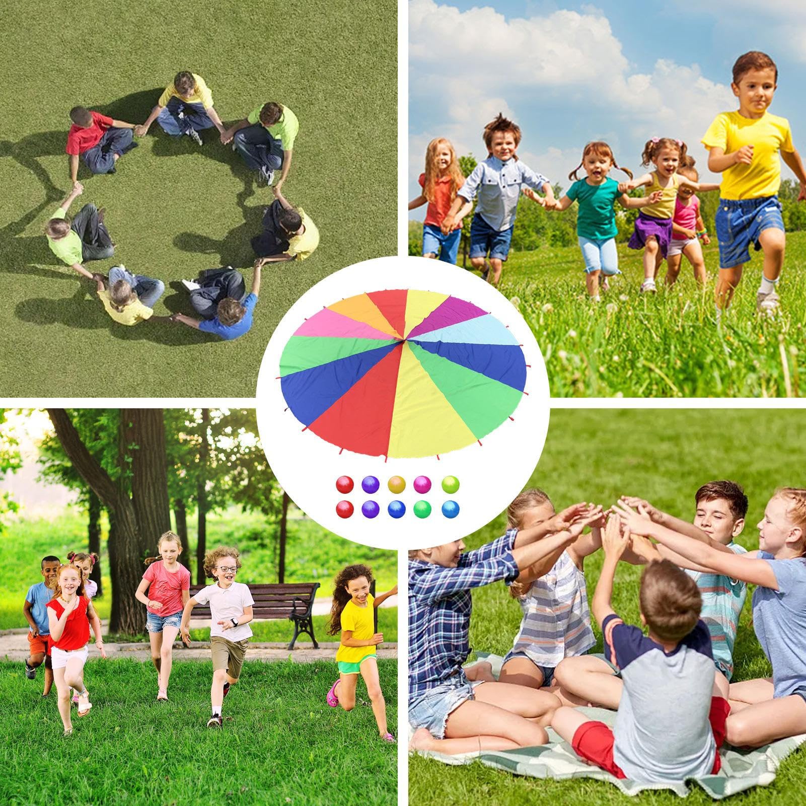 Kids Parachute - Cooperative Group Juego De, Juego De Paracaídas Multicolor con Pelotas | De Paracaídas De Gimnasia De 6 Pies, Actividades De Coordinación De Trabajo En Equipo De