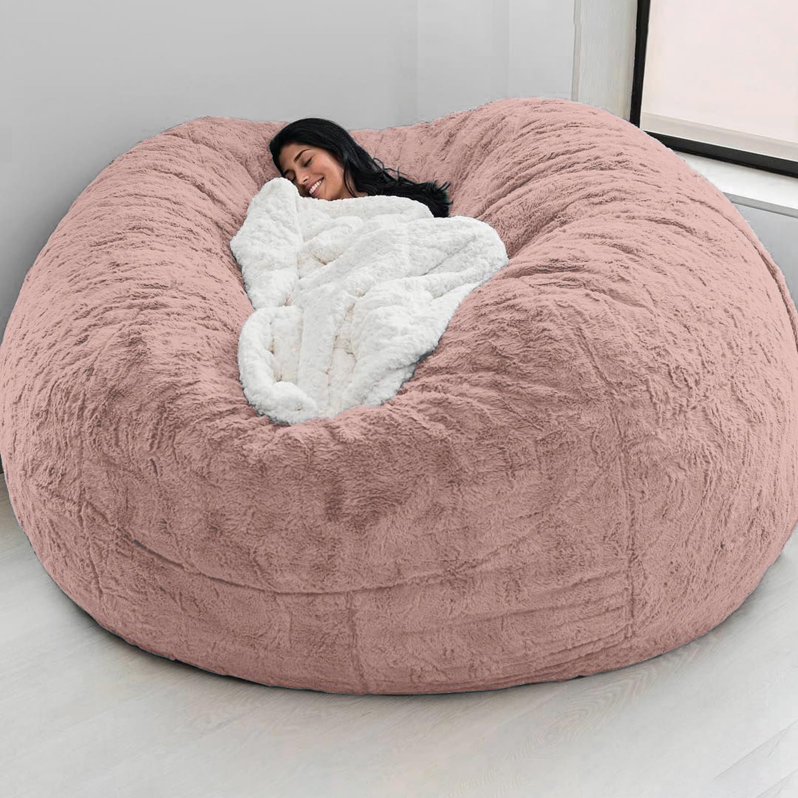 Giant Bean Bag Chair Cover(No Filler),Oversized Round Soft Fluffy PV Velvet Washable Lazy Sofa Bean Bag Bed Cover for Adults, Living Room Bedroom