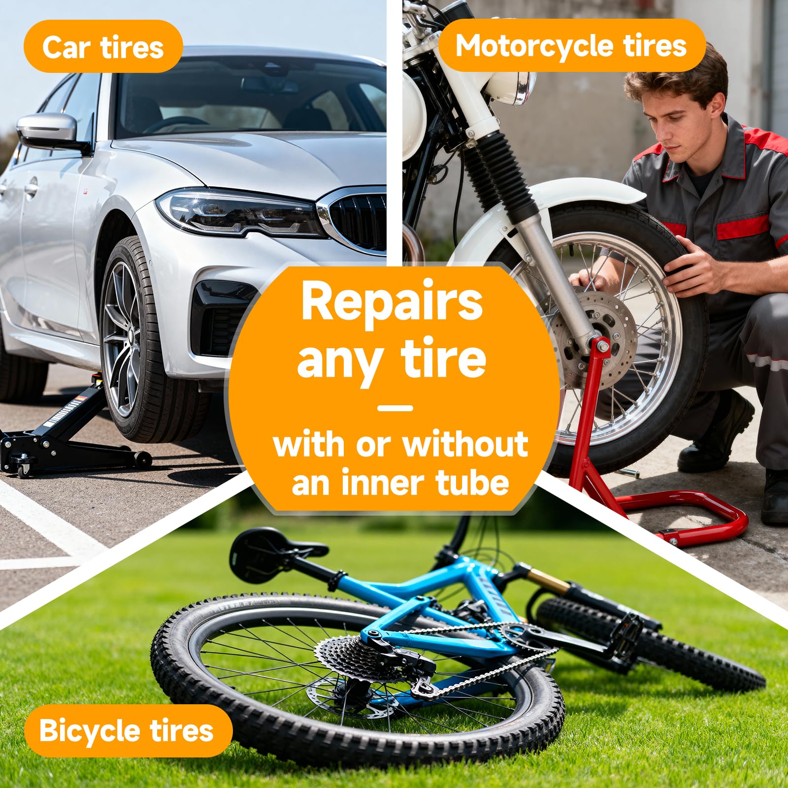 Flat Tire Repair Kit - Air Compressor Included -7