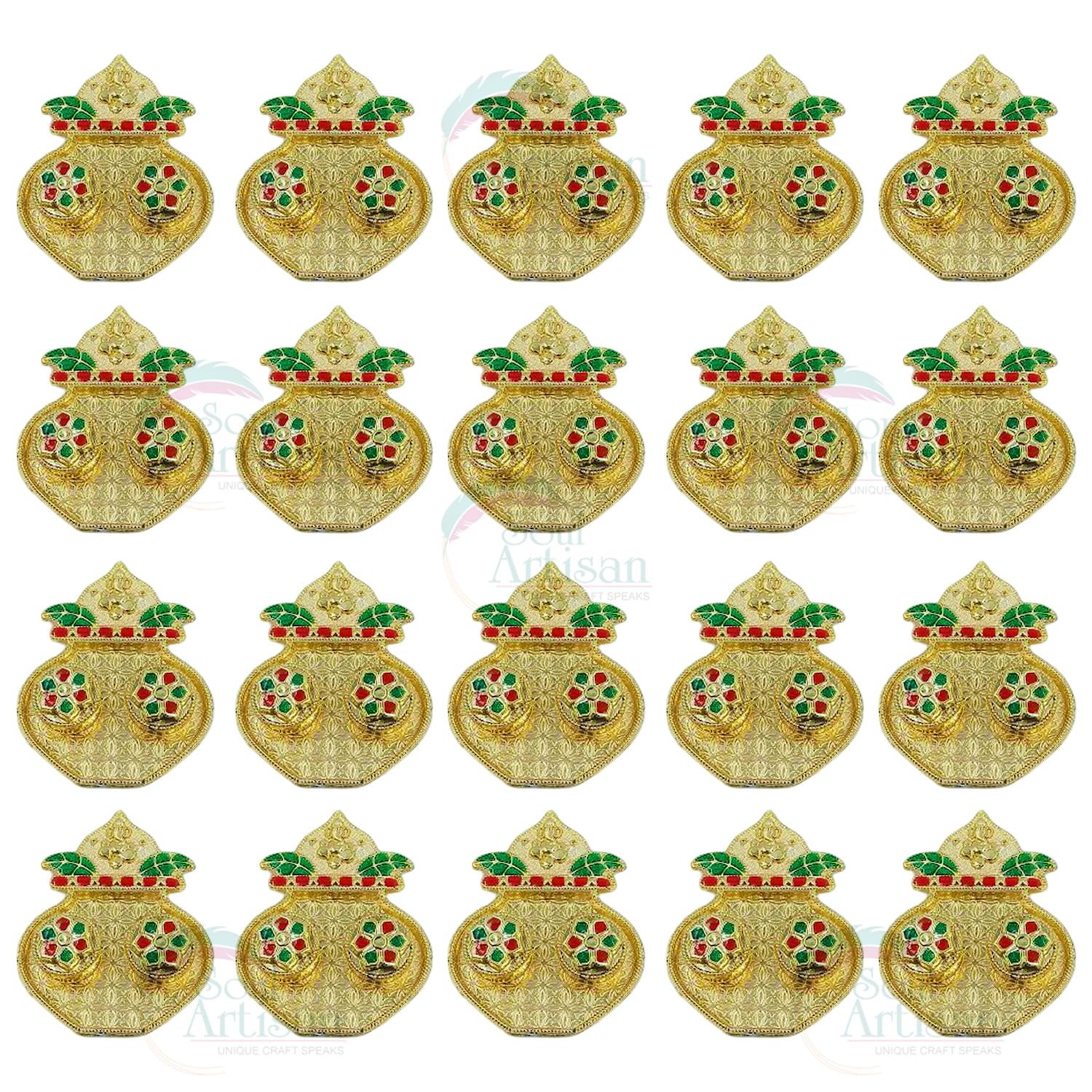 Soul Artisan Kumbam Double Kumkuma Holder Chimil Box - Plastic Golden Metallic Color(Pack of 20) - Decorative Art Design Tilak Daani, Sindoor for Women Return Gift, Diwali, Weddings, Pooja