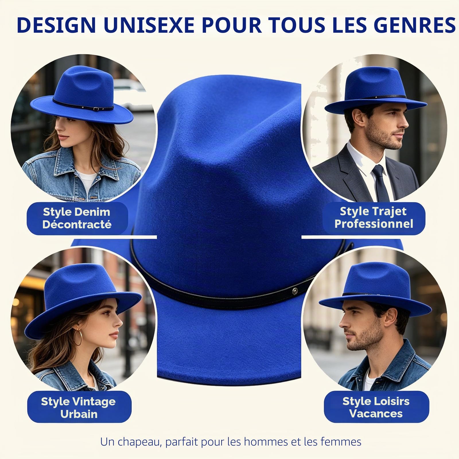 Upstore Chapeau Fedora classique en laine avec boucle de ceinture en feutre à large bord pour femme (rouge vin)