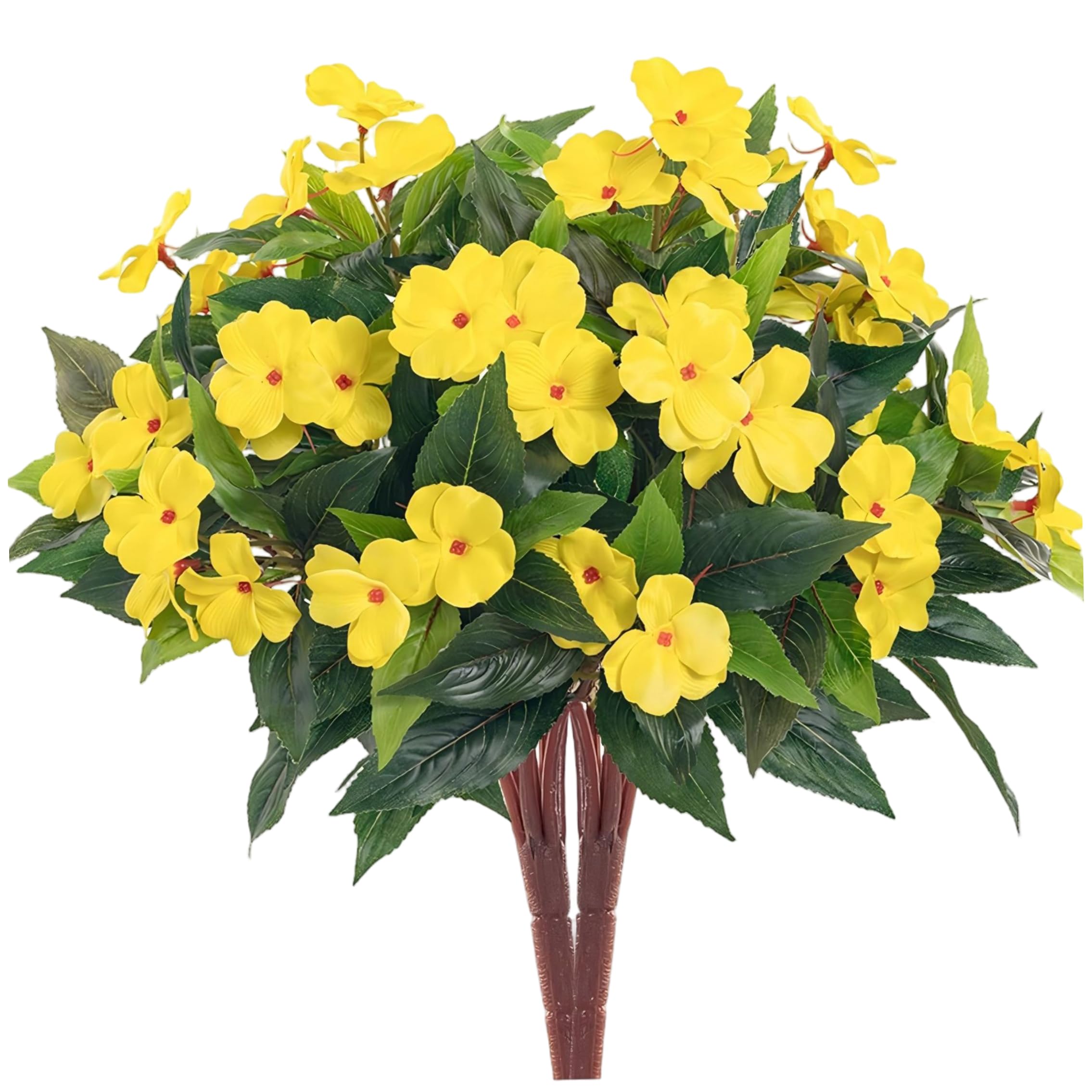 Striegro Uv Resistant Artificial Flowers, 3pcs Artificial Impatiens For Outdoors - Uv Resistant Outdoor Flowers (yellow)..
