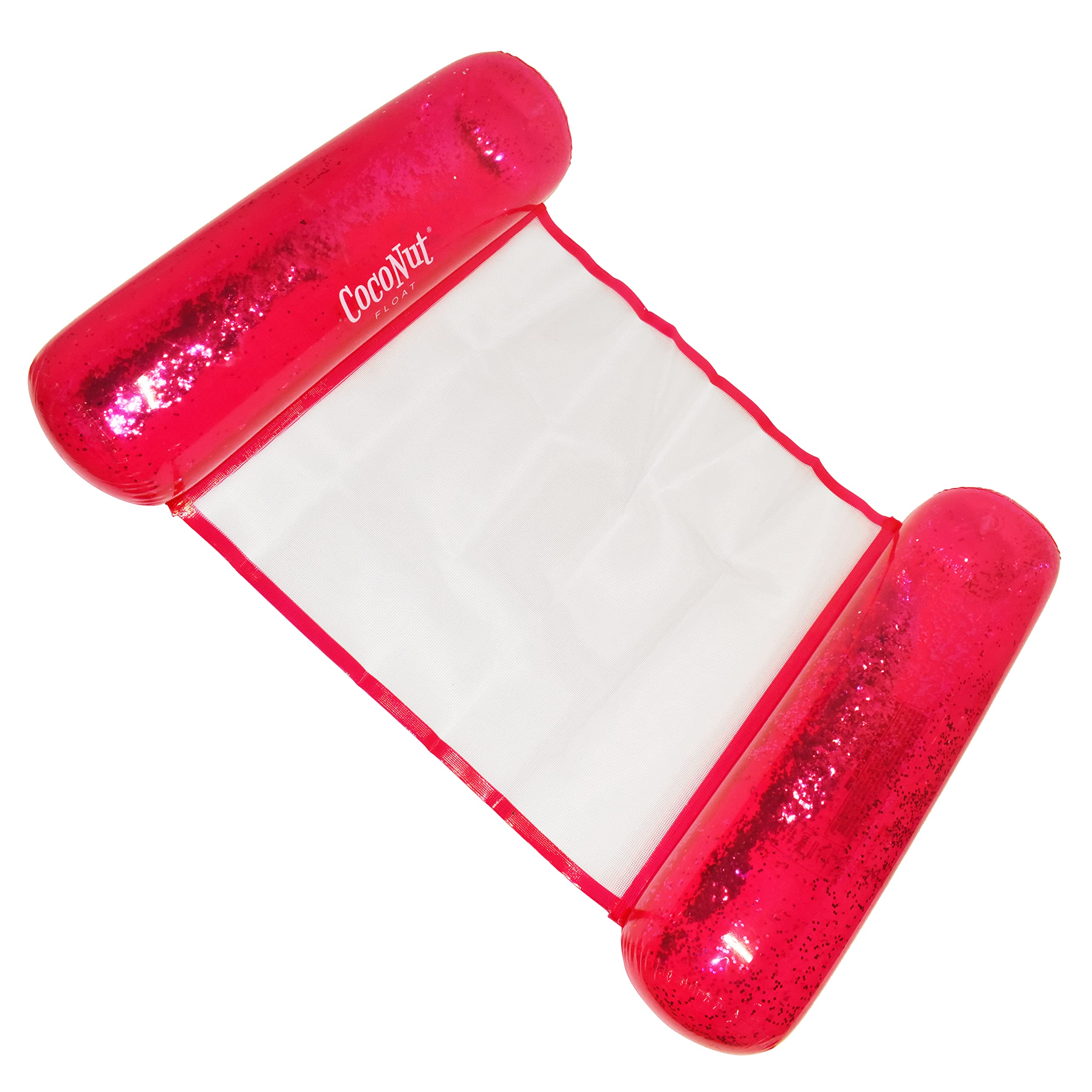 Coconut Outdoor Pink Glitter Hammock Pool Lounger - Adult Size Multi-Purpose Inflatable Drifter, Saddle Float & Lounge Chair - Versatile Ride-On for Summer & Swim Parties