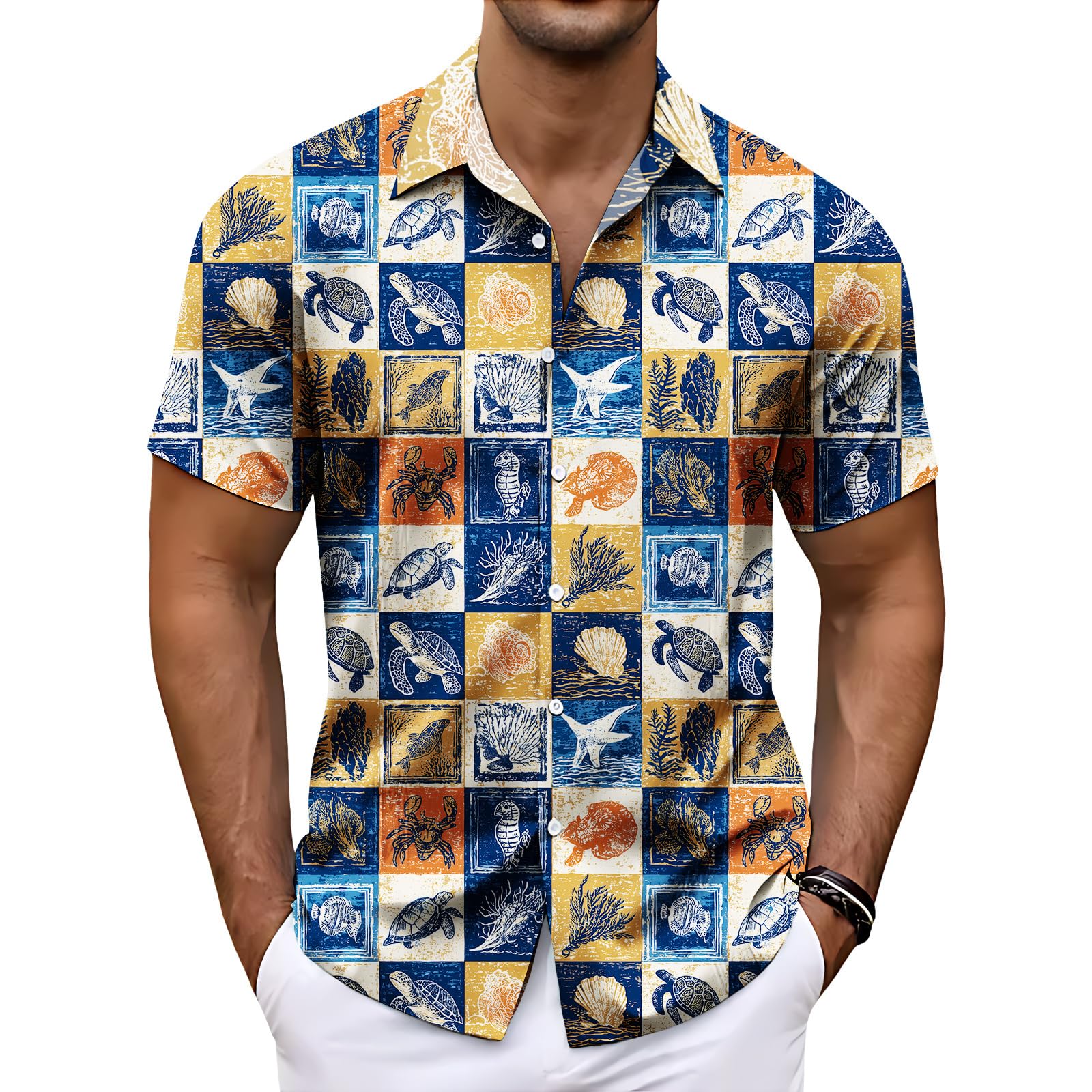 - Hawaiian Shirt for Men Classic Floral Printed Short Sleeve Button Down Shirts Summer Tropical Beach Tops