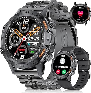 FOXBOX Smart Watch for Men, 1.39\\\" Military Smartwatch with SpO2, Sleep Monitor, 24H Heart Rate, Tactical Fitness Watch, 100+ Sports, IP67 Waterproof, Make/Answer Call, 400 mAh, 300+ Watch Face, Black