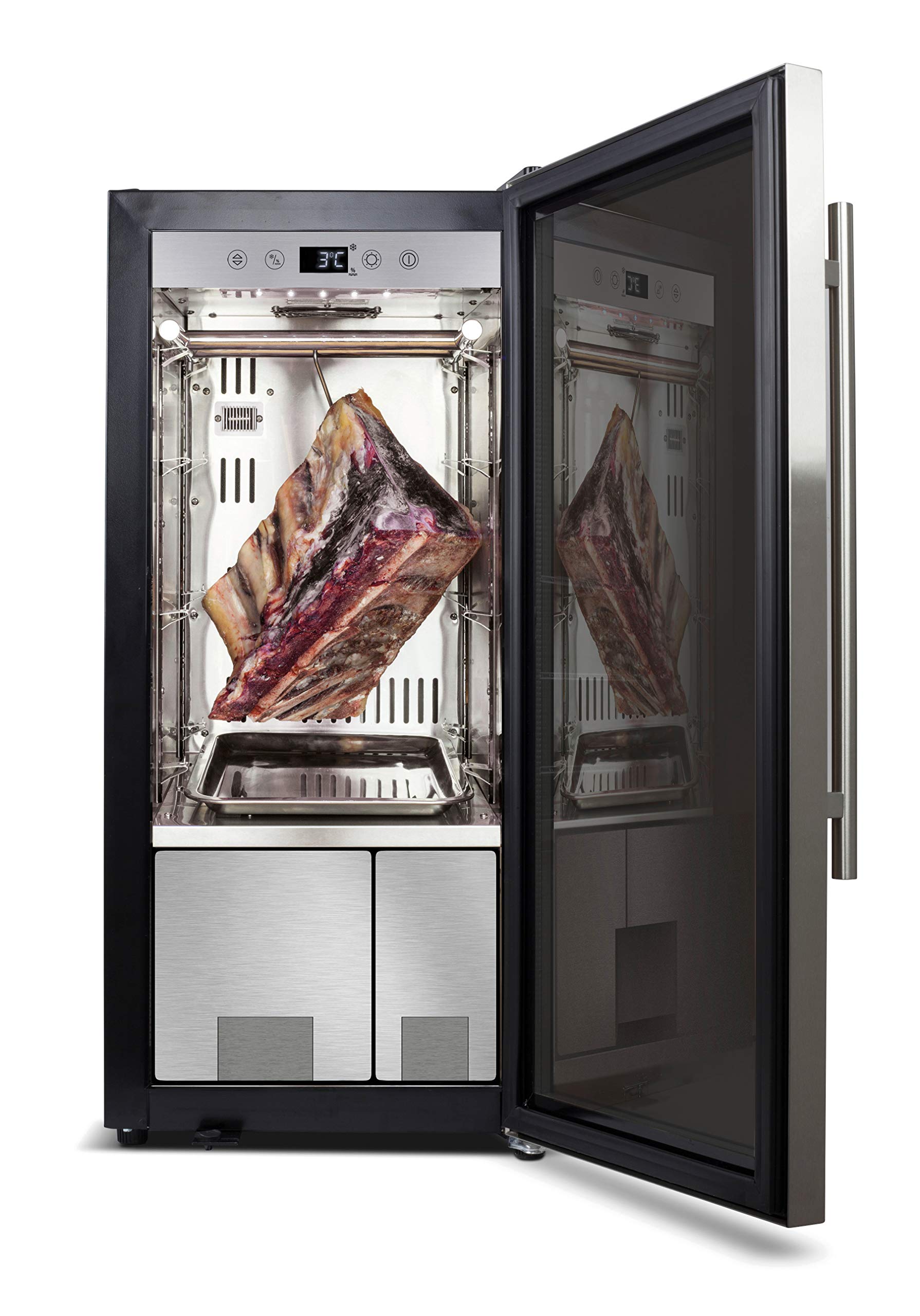 CASO Dry-Aged Cooler - hochwertiger Reifeschrank mit Kompressortechnik, zur Lagerung und Reife von hochwertigem Fleisch, Luftfeuchtigkeit im Inneren einstellbar von 50‐85%