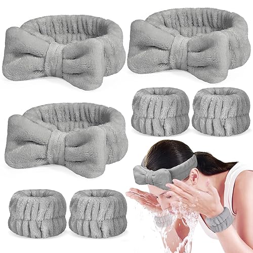 Miniatura 1 de Crosize Juego de 7 diademas y muñequeras para mujer, lindas diademas para el cuidado de la piel de spa para lavar la cara, diadema de tela de rizo y