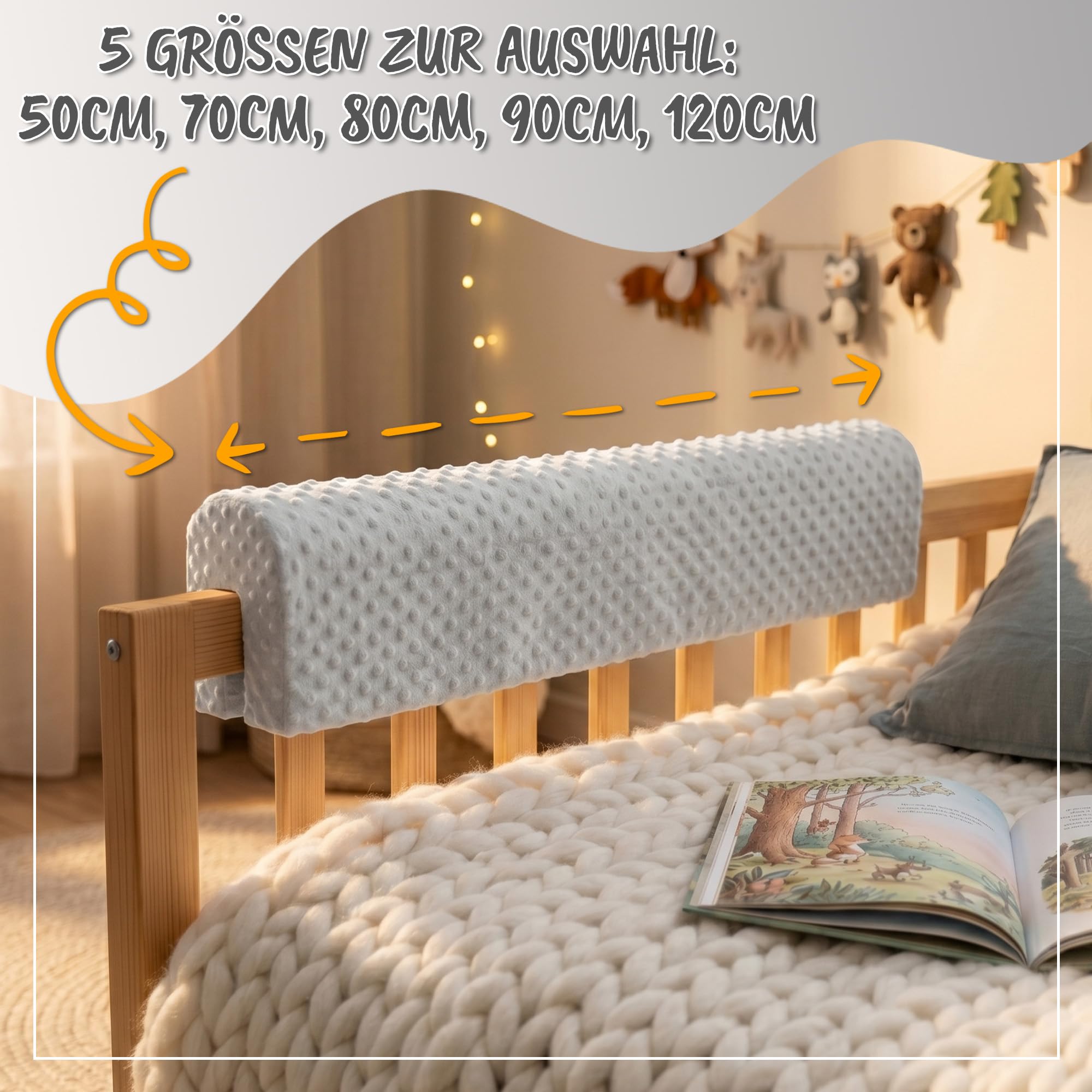 Totsy Baby Funda para protección de Bordes de Cama para cunas Infantiles 90 cm - Protección para armazón de Cama protección contra caídas somier barandilla de Cama Certificado Oeko-Tex Beige Claro