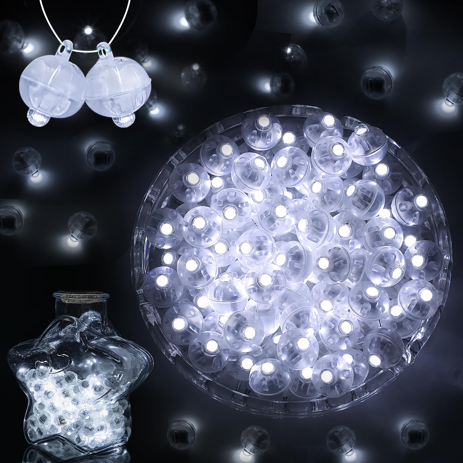 50pcs Mini LED Ballon Lights - 24+ Hours of Flashing Multicolor Glow Waterproof Balloons Lights with Hooks for Party Christmas Halloween Decorations