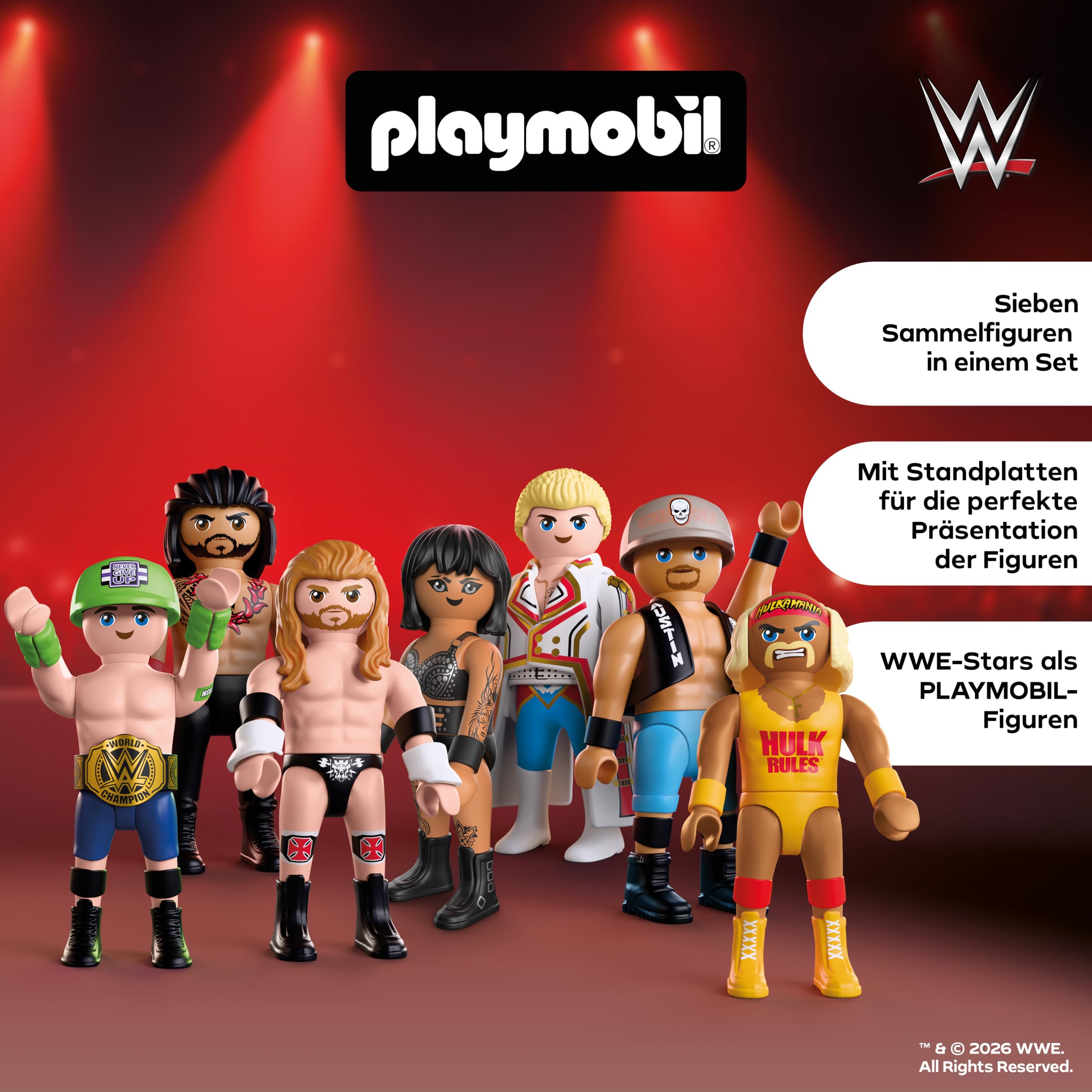 PLAYMOBIL | WWE Figuren Set | Wrestling-Stars mit Hulk Hogan, Stone Cold Steve Austin, Roman Reigns, Cody Rhodes, Rhea Ripley, Triple H & John Cena | Für Kinder ab 4 Jahren | 210527