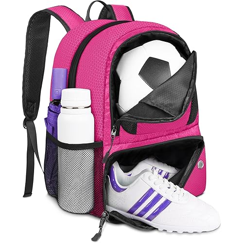 YOREPEK Soccer Backpack, Lightweight Soccer Bag with Ball Holder, Water resistant Sport Equipment Bags Fit Basketball Volleyball Football Accessories to Match Training