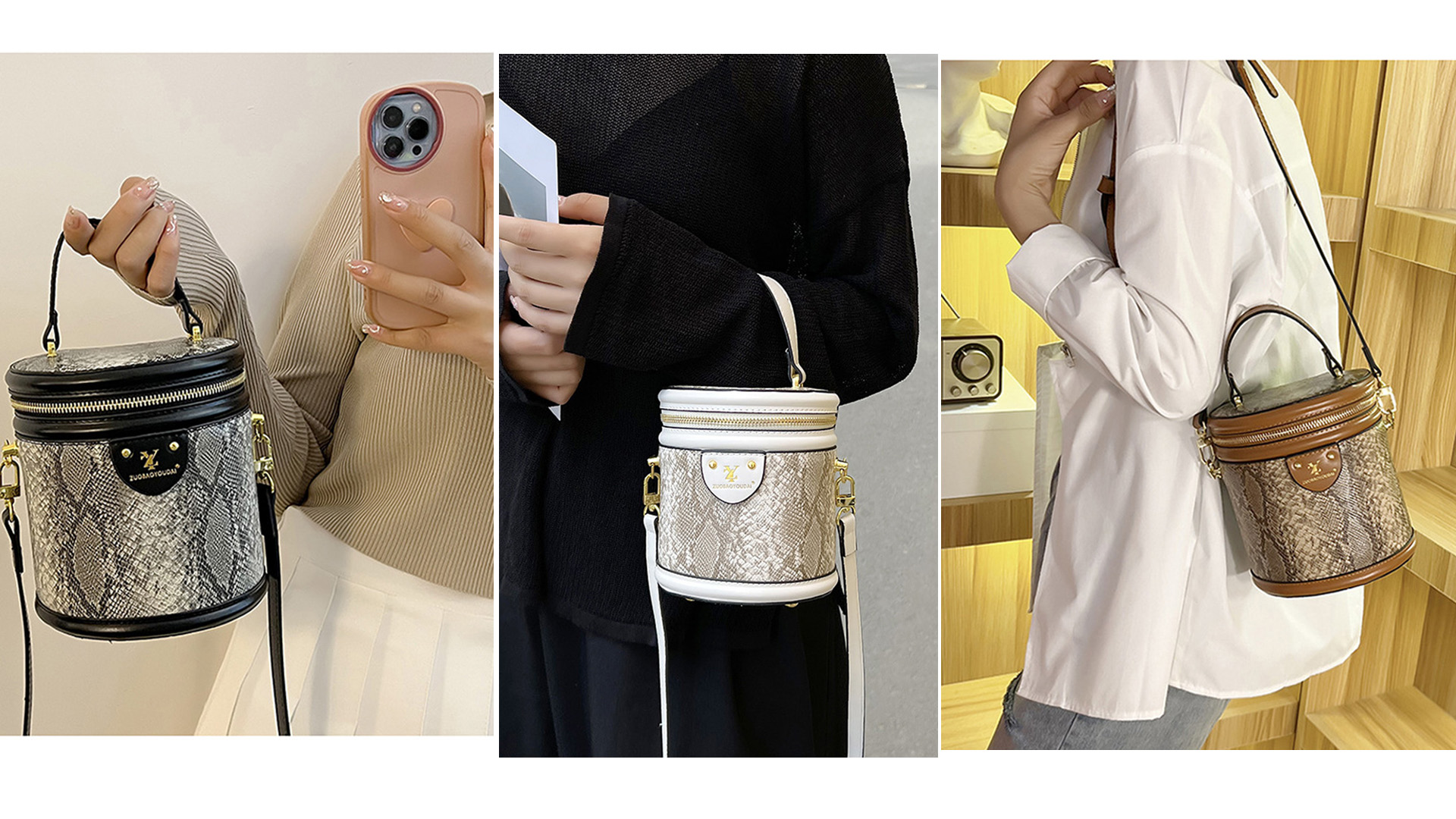Bolso Cilíndrico Retro de Lona para Mujer miniatura 6