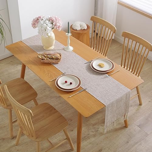 Miniatura 2 de JIALE Camino de mesa de otoño, camino de mesa rústico de granja con borlas de 72 pulgadas de largo, camino de mesa de lino y algodón bohemio para