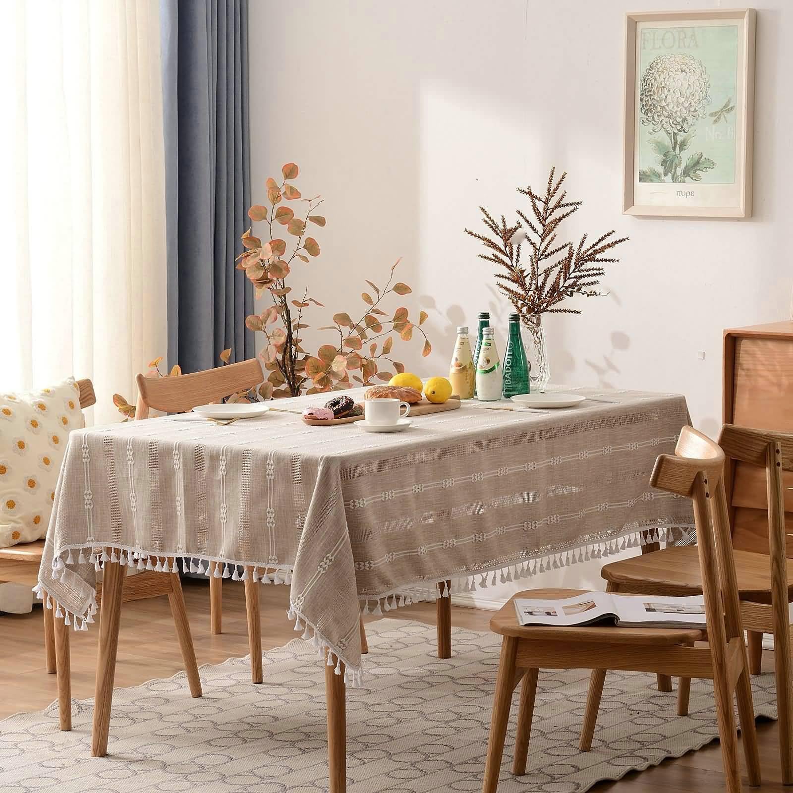 Polyester-Leinen Tischdecke Rechteckig Abwaschbar, Kaffee | 140x180cm