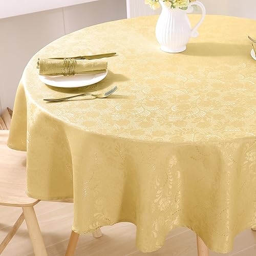 Miniatura 8 de Moosfor Mantel redondo de 60 pulgadas, mantel de damasco jacquard impermeable, manteles de tela lavable para comedor, fiestas, interiores y
