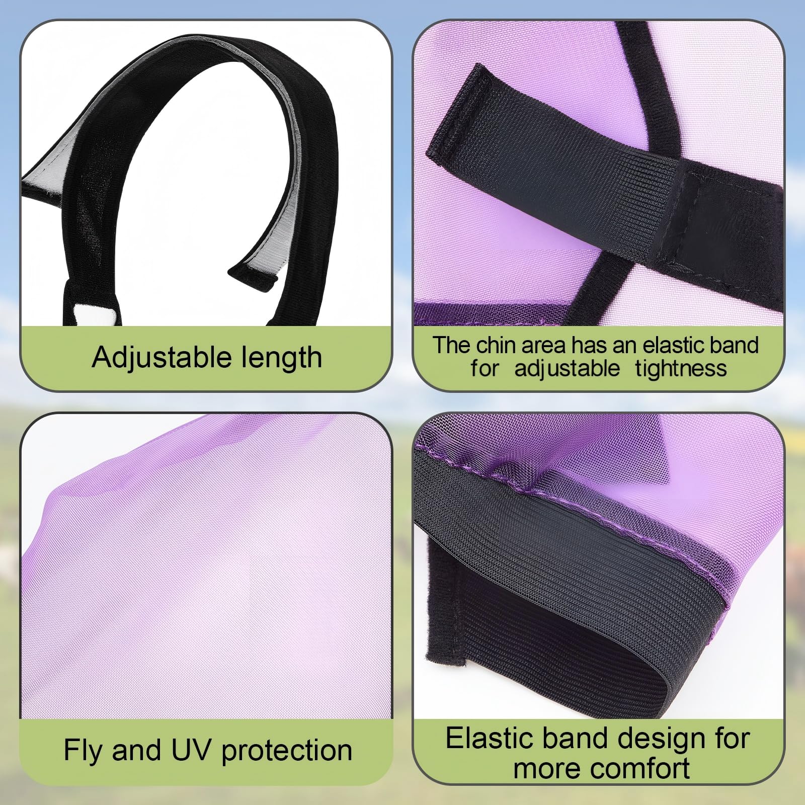 Abbylike Maschera antimosche per bestiame, regolabile, 2 pezzi, viola