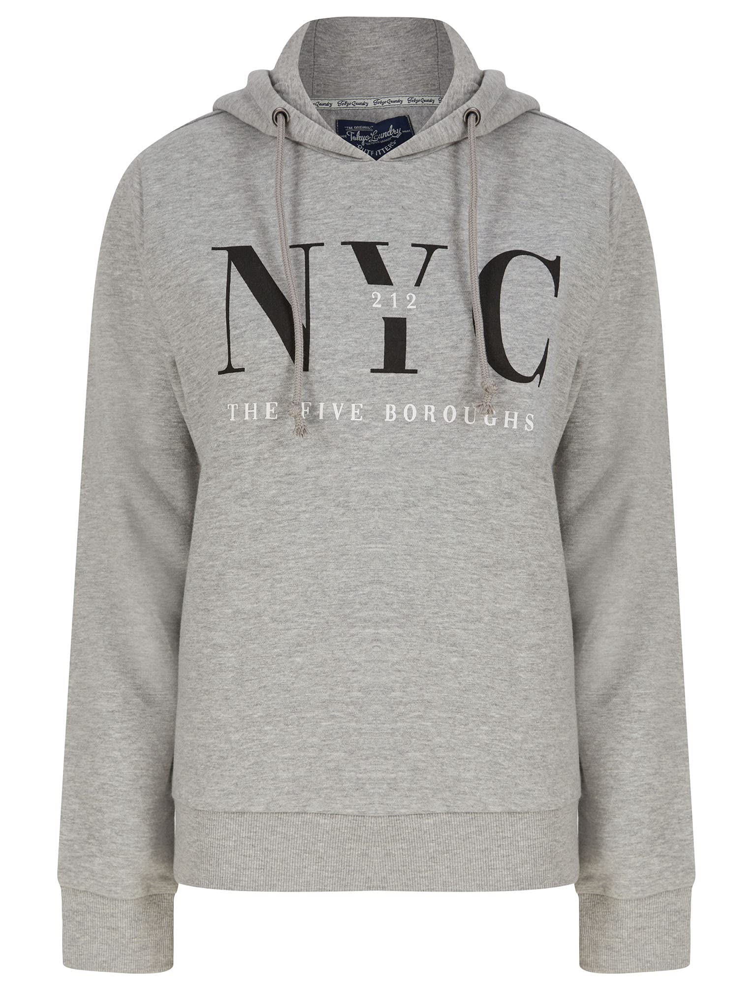 Tokyo Laundry Women's Light Grey Marl Nyc Borough Motif Brushback Fleece Pullover Hoodie - 12