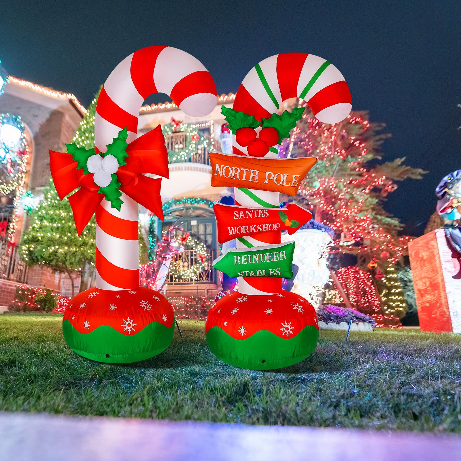 Leyndo 2 Pcs 6 ft Candy Cane Christmas Inflatables Decoration Inflatables Xmas Candy Cane Stacking Signs Built in LEDs Lighted Blow up Giant Merry Christmas for Holiday Party Yard Garden Lawn Decor