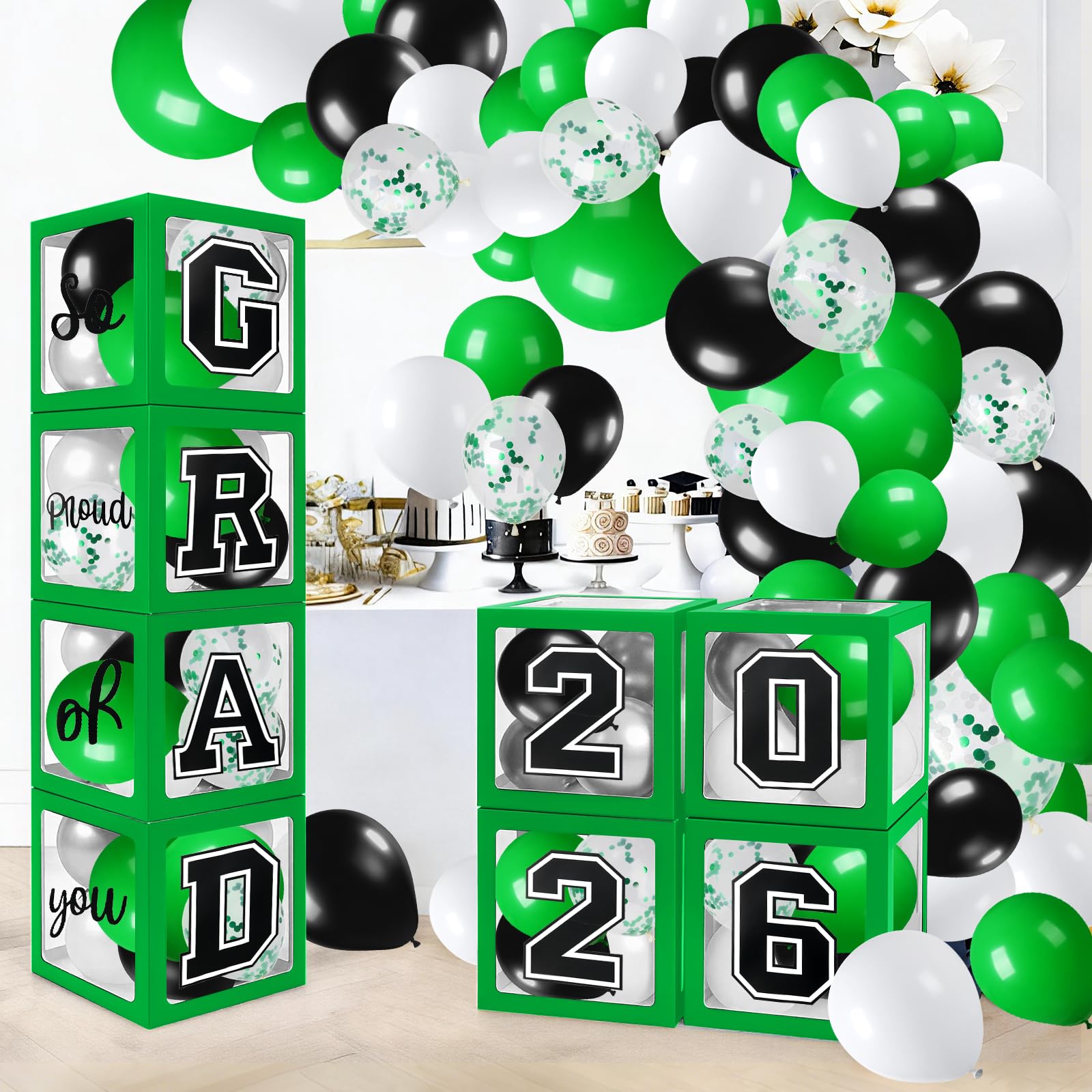 Graduation Decorations 2026 Graduation Party Decorations Set of 4 Boxes with 129pcs Balloons Arch Garland Kit Party Supplies for Any Grades Green