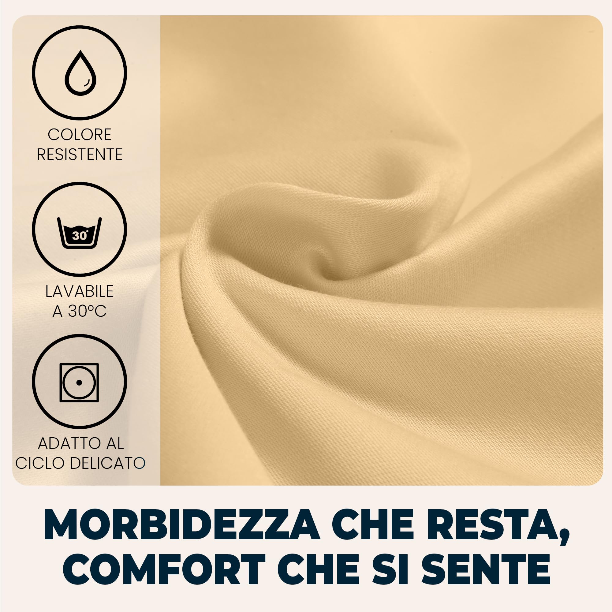 Lenzuola con Angoli 140x190 cm Beige in Microfibra per Letto a Una Piazza e Mezza con Materasso fino a 30cm Tessuto Anti-Acaro e Ipoallergenico di Alta Qualità Lavabile in Lavatrice