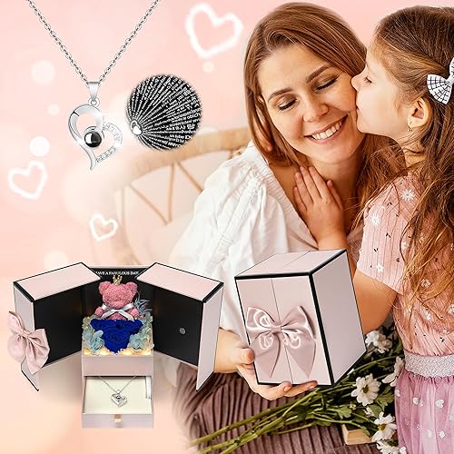 Miniatura 3 de Regalos para el día de San Valentín para mujer flores rojas preservadas regalos de rosas con bonito oso para mamá regalos románticos para ella