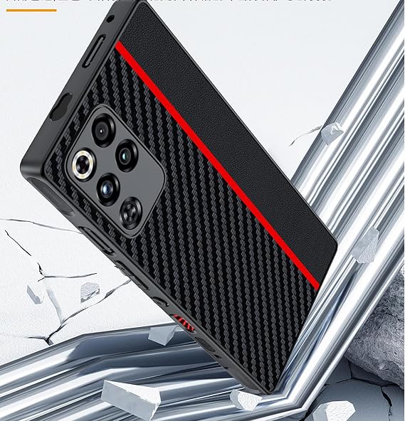 GIOPUEY Case Compatible with Nubia Red Magic 11 Pro/11S Pro, PU leather + Hard PC Cover, Special Leather Texture Phone Case, Anti-Fingerprint, Anti-Scratch - black/red