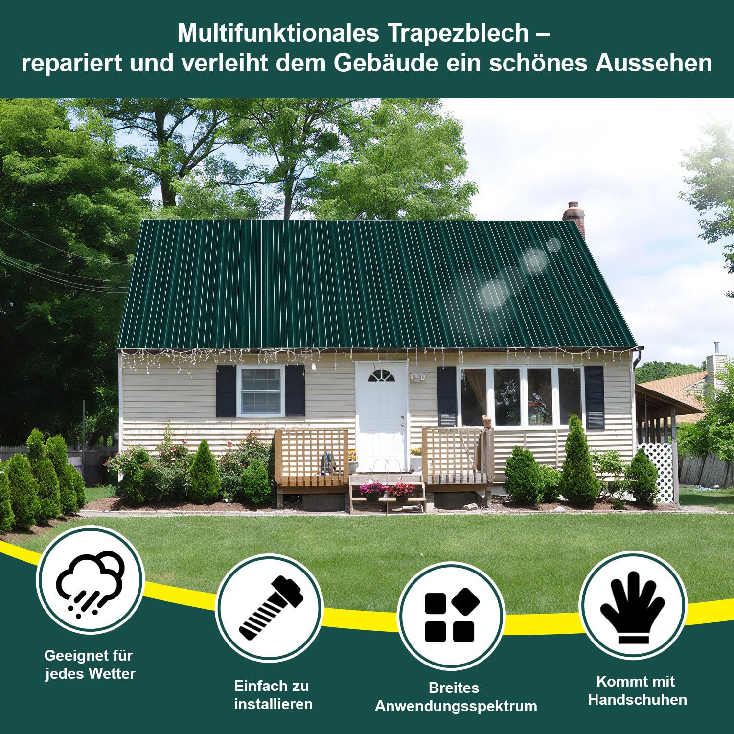 24x Lamiera Trapezoidale, Onduline Per Coperture Tettoie 115x45 cm - 12.42 m², Superficie Liscia, Lamiera Grecata 0,25 mm, Impermeabile Per Capannone Pareti Giardino, Verde