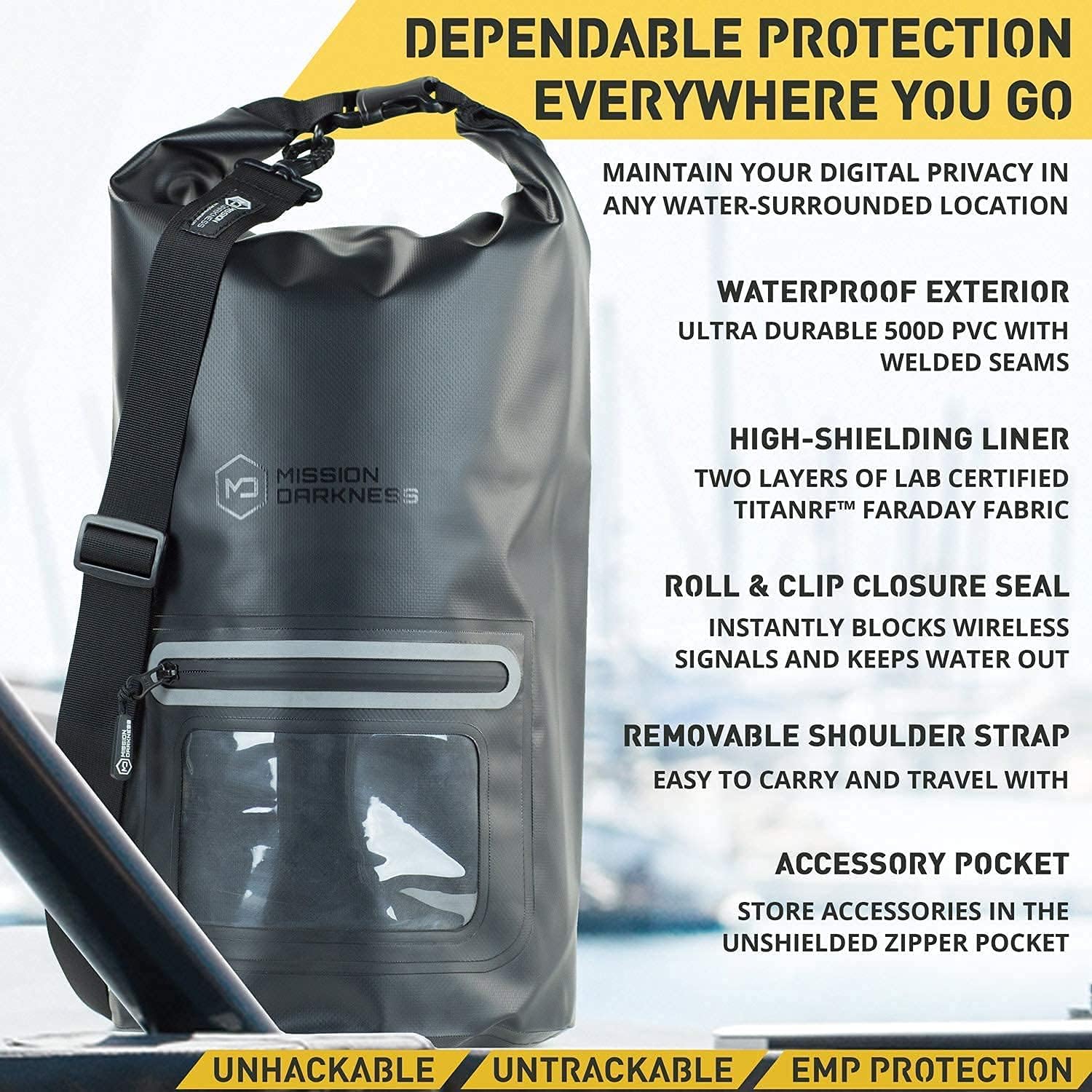 Mission Darkness Dry Shield Faraday Tote 15L // Waterproof Dry Bag for Electronic Device Security & Transport // Signal Blocking, Anti-Tracking, EMP & CME Shield, Data Privacy for Mobile Devices - Image 4
