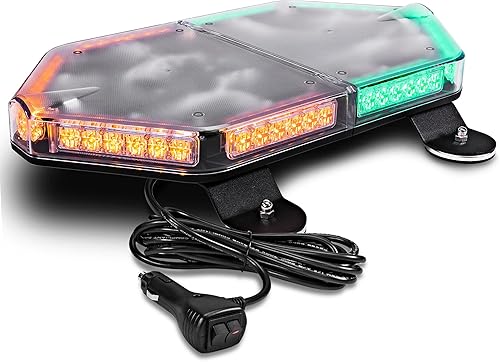 NanoFlare NFMB56 - Mini barra de luz LED estroboscópica de 17 pulgadas, 12 V, 56 W, color ámbar y verde, clase SAE 1 imánmontaje permanente Baliza