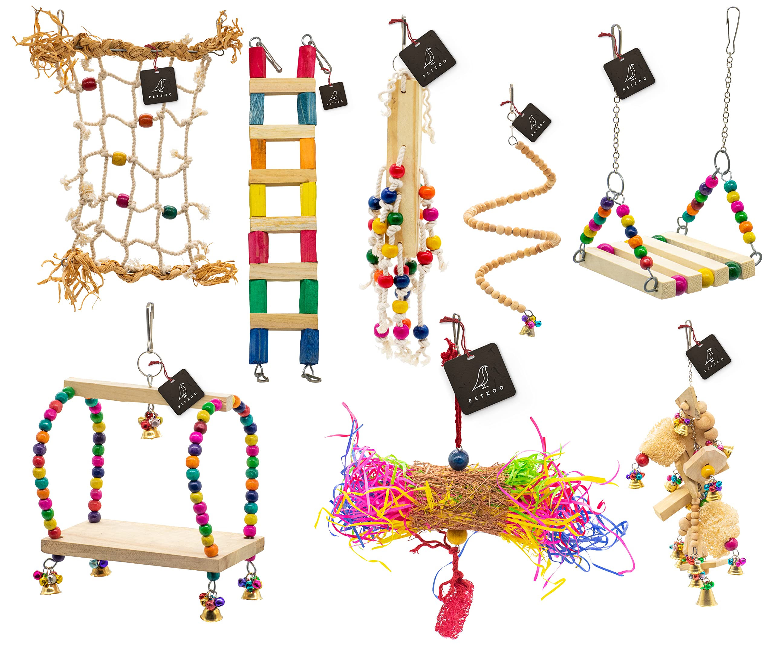 PETZOO Bundle of 8 Cage Accessories Includes Crinkle Shredder, Swing, Ladder, Spiral Vine & Perches (B0BHHXL6JQ) Amazon Price History, Amazon Price Tracker